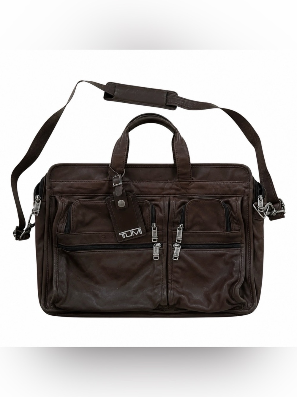 Vintage Tumi Alpha Brown Leather Expandable Laptop Messenger Bag